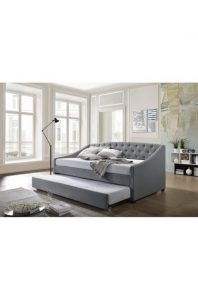 Daybed with Trundle Bed Frame Fabric Upholstery
